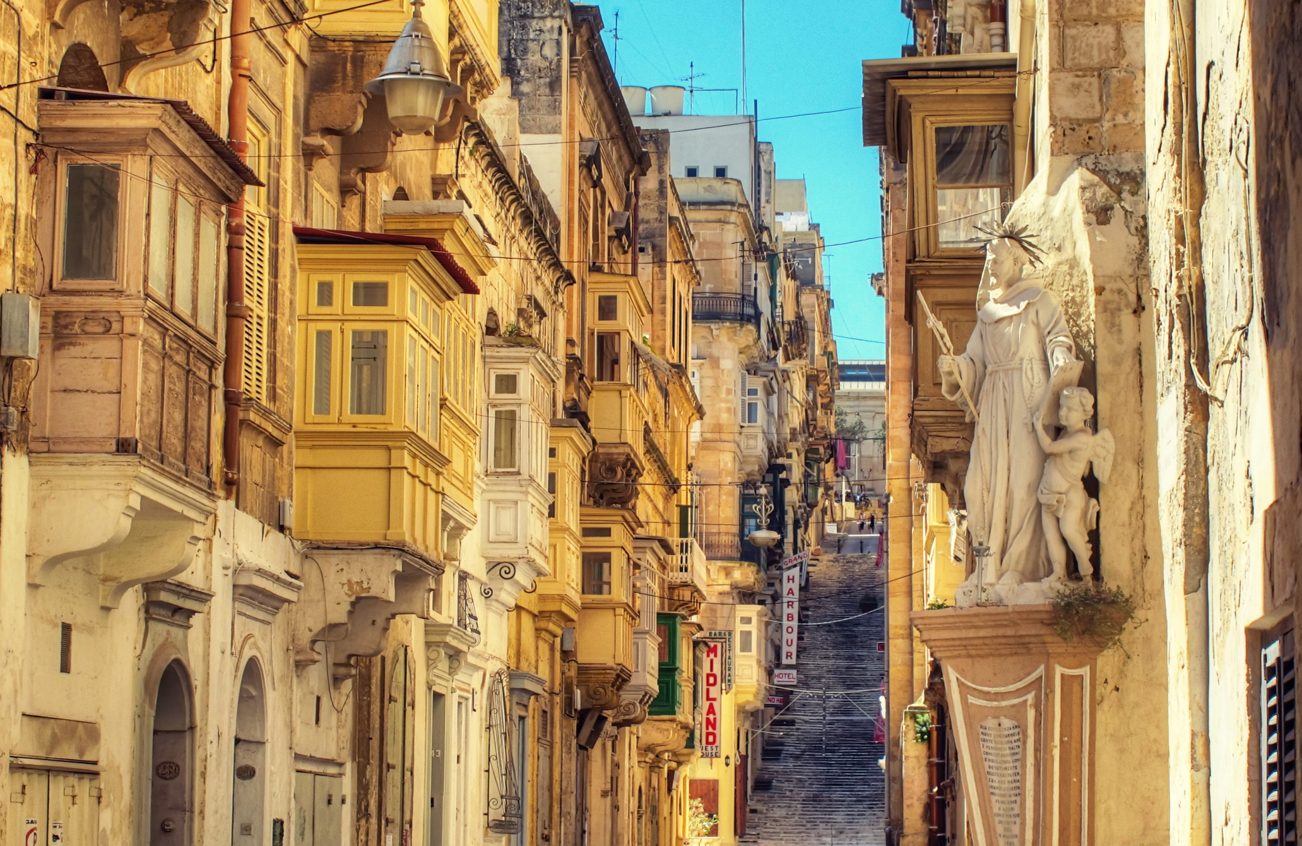 The hilly streets of Valletta, Malta. The hilly streets of Valletta, Malta.