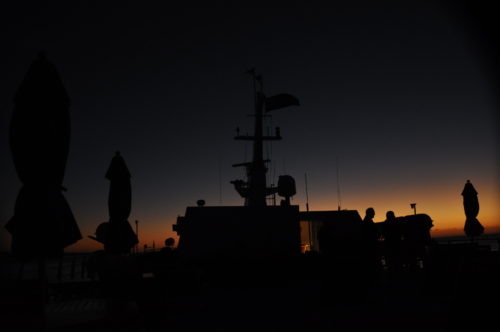 Dusk on the top deck of the National Geographic Endeavour II