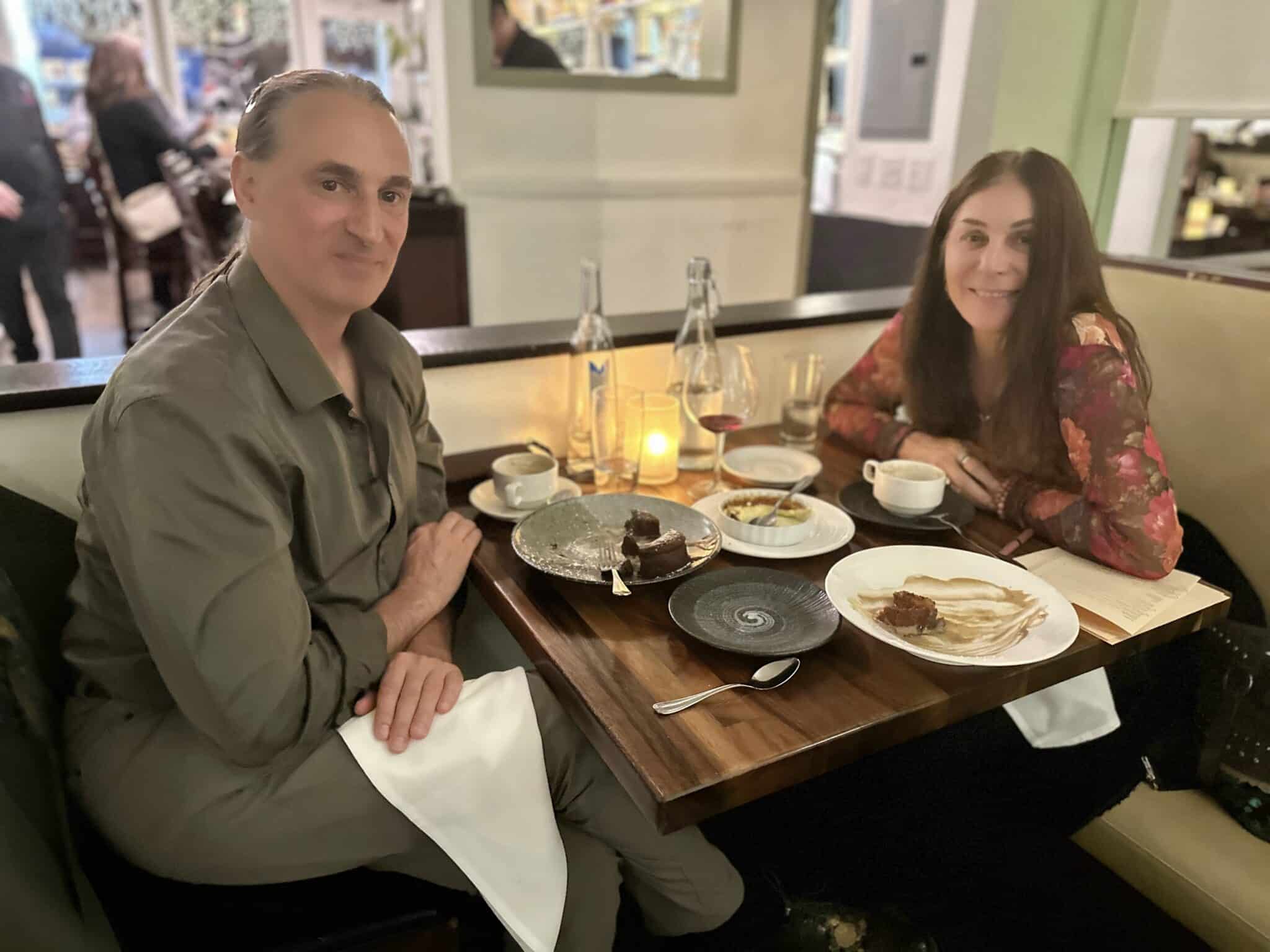 Enjoying dessert and coffee at Chapeau