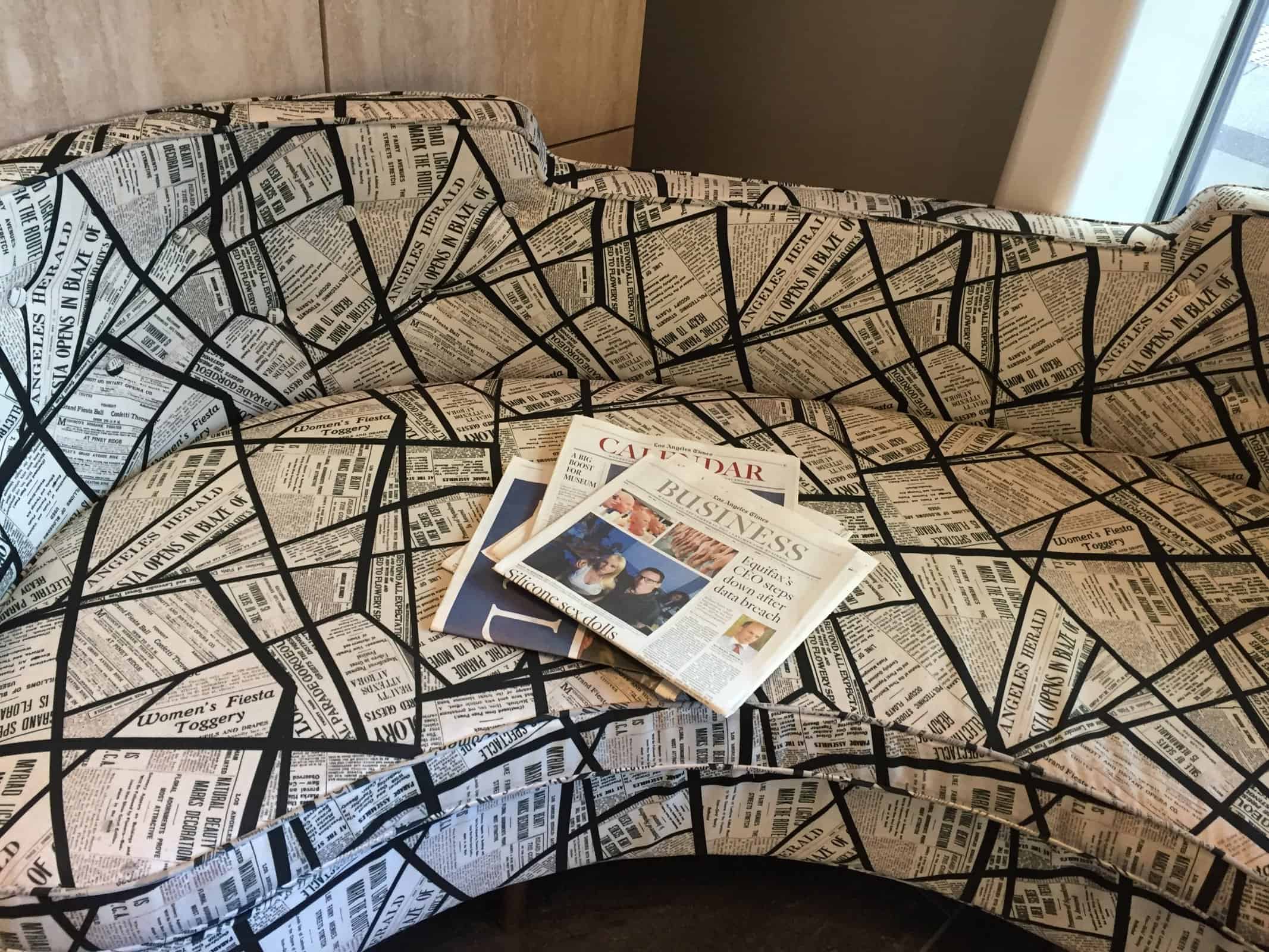 Bespoke sofa in the lobby of Hotel Indigo, Downtown LA