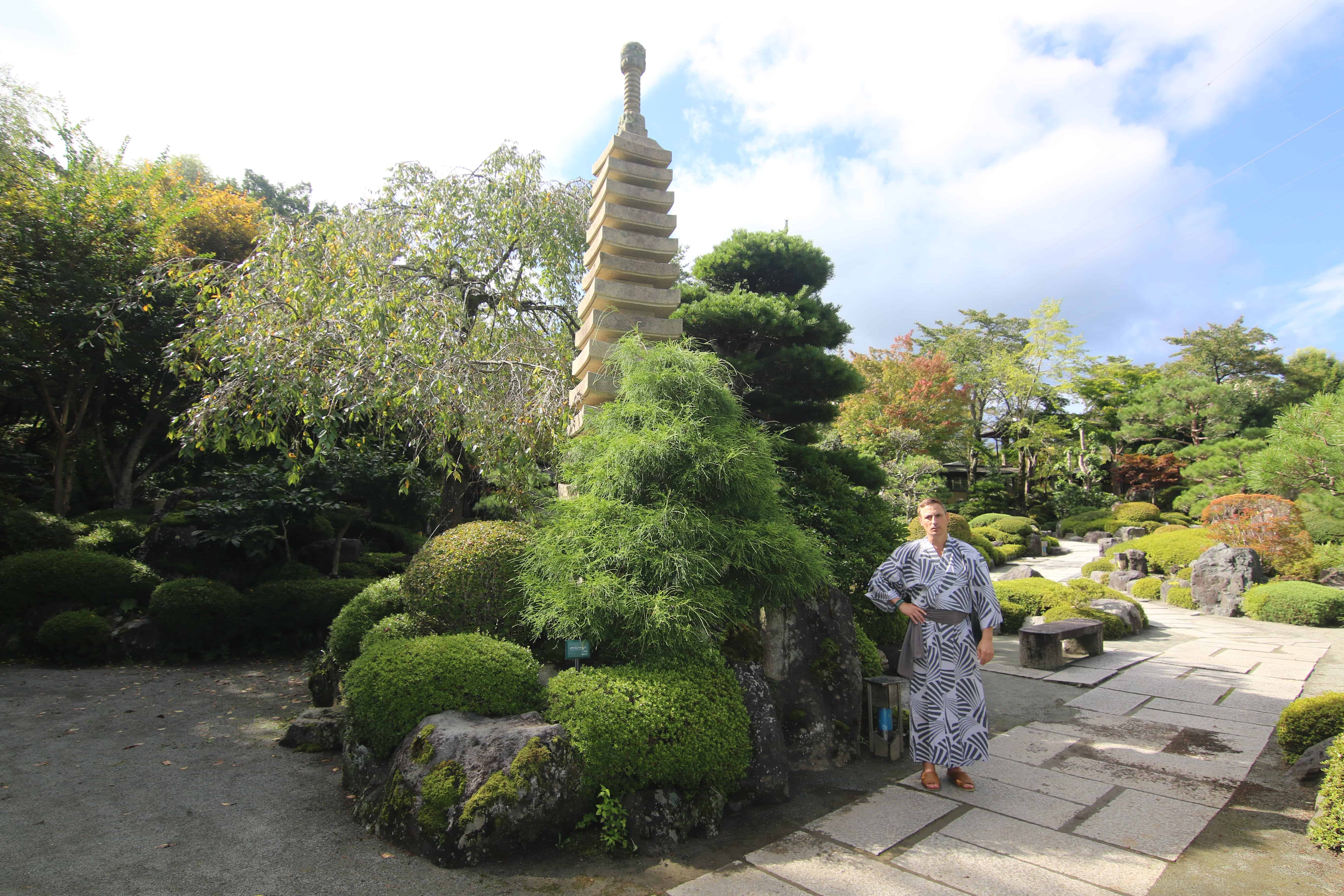 In the gardens at Hotel Kaneyamaen