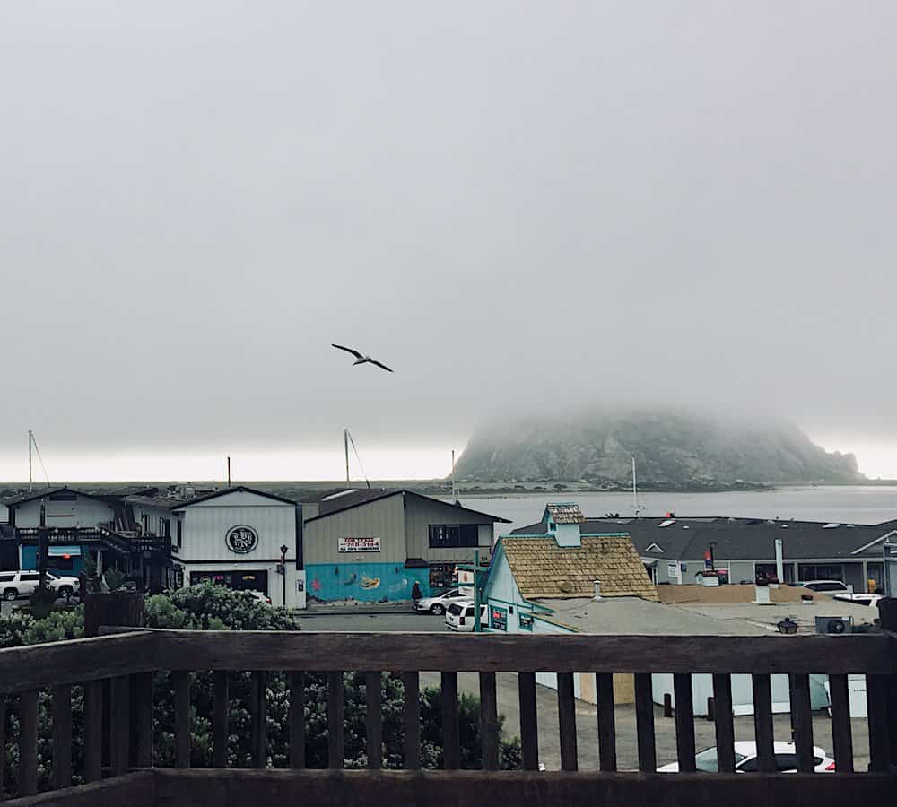 Morro Bay Morro Rock on a foggy summer late afternoon