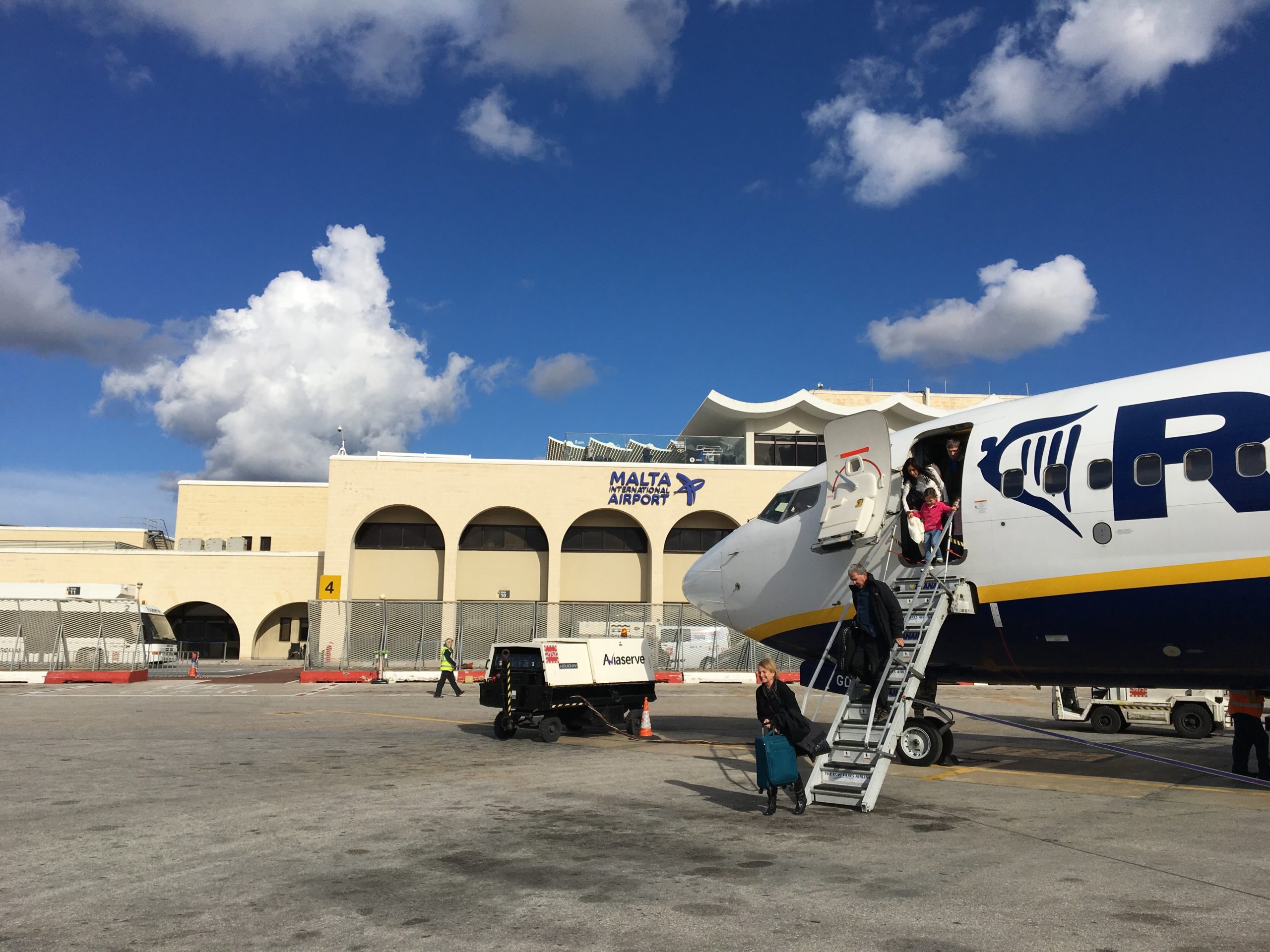 Ryan Air arrives at Malta Airport. Ryan Air arrives at Malta Airport.