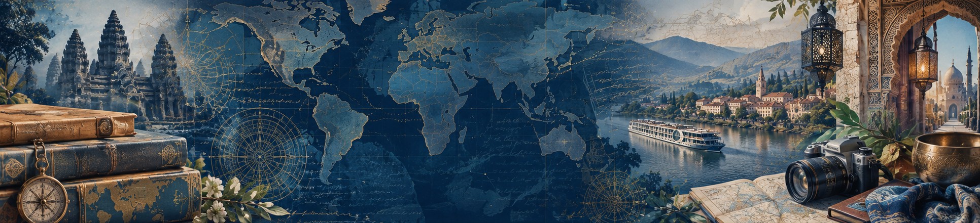 World map and travel keepsakes