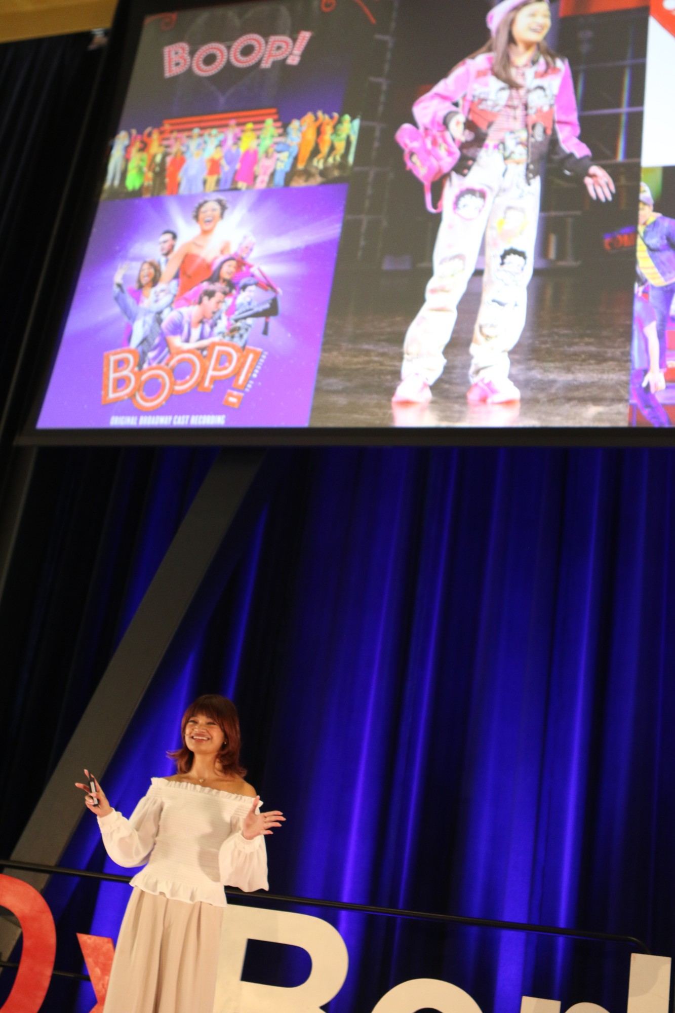 Slide featuring the Broadway musical BOOP! from Angelica Hale's talk